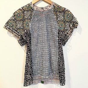 BYRON LARS BEAUTY MARK Mixed Print Textured Blouse laser cut EUC